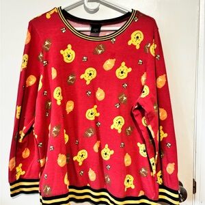 Playful Red Sweater with Winnie the Pooh Design